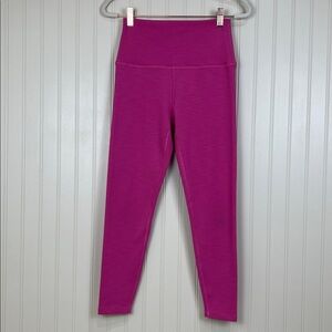 Beyond Yoga Heather Ribbed High Waisted Midi Leggings Bright Beet Pink Medium